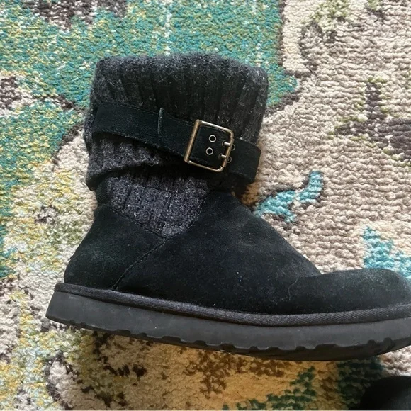 Black suede UGG sheepskin knit winter designer boots